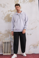 Erkek Yarım Fermuar Rahat Sweatshirt GRİMELANJ