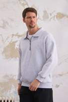 Erkek Yarım Fermuar Rahat Sweatshirt GRİMELANJ