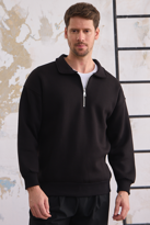 Erkek Yarım Fermuar Rahat Sweatshirt SİYAH