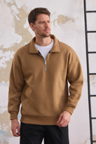 Erkek Yarım Fermuar Rahat Sweatshirt KARAMEL