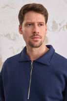 Erkek Yarım Fermuar Rahat Sweatshirt LACİVERT