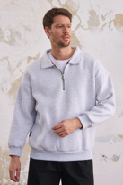 Erkek Yarım Fermuar Rahat Sweatshirt GRİMELANJ