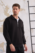 Erkek Yarım Fermuar Rahat Sweatshirt SİYAH