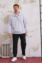 Erkek Yarım Fermuar Rahat Sweatshirt GRİMELANJ