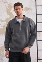 Erkek Yarım Fermuar Rahat Sweatshirt KIRÇILLI FÜME