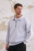 Erkek Yarım Fermuar Rahat Sweatshirt GRİMELANJ
