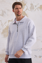 Erkek Yarım Fermuar Rahat Sweatshirt GRİMELANJ