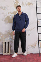 Erkek Yarım Fermuar Rahat Sweatshirt LACİVERT