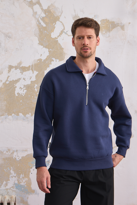 Erkek Yarım Fermuar Rahat Sweatshirt LACİVERT