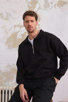 Erkek Yarım Fermuar Rahat Sweatshirt SİYAH