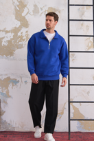 Erkek Yarım Fermuar Rahat Sweatshirt SAKS MAVİ