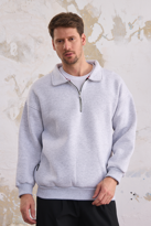 Erkek Yarım Fermuar Rahat Sweatshirt GRİMELANJ