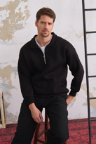 Erkek Yarım Fermuar Rahat Sweatshirt SİYAH