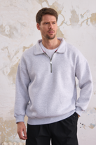 Erkek Yarım Fermuar Rahat Sweatshirt GRİMELANJ