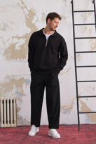 Erkek Yarım Fermuar Rahat Sweatshirt SİYAH