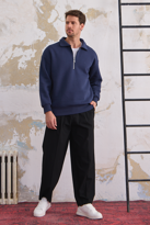 Erkek Yarım Fermuar Rahat Sweatshirt LACİVERT