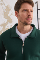 Erkek Yarım Fermuar Rahat Sweatshirt KOYU YEŞİL