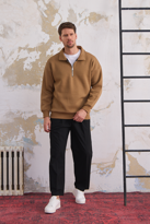 Erkek Yarım Fermuar Rahat Sweatshirt KARAMEL