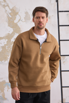 Erkek Yarım Fermuar Rahat Sweatshirt KARAMEL