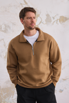 Erkek Yarım Fermuar Rahat Sweatshirt KARAMEL