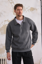 Erkek Yarım Fermuar Rahat Sweatshirt KIRÇILLI FÜME