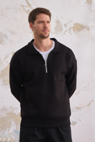 Erkek Yarım Fermuar Rahat Sweatshirt SİYAH