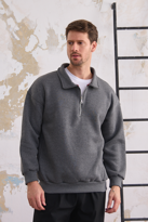 Erkek Yarım Fermuar Rahat Sweatshirt KIRÇILLI FÜME
