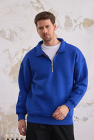 Erkek Yarım Fermuar Rahat Sweatshirt SAKS MAVİ