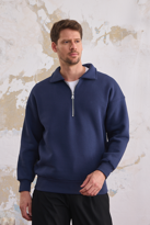 Erkek Yarım Fermuar Rahat Sweatshirt LACİVERT