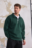 Erkek Yarım Fermuar Rahat Sweatshirt KOYU YEŞİL