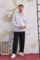 Erkek Yarım Fermuar Rahat Sweatshirt GRİMELANJ