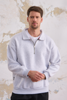 Erkek Yarım Fermuar Rahat Sweatshirt GRİMELANJ