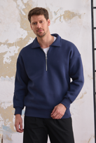 Erkek Yarım Fermuar Rahat Sweatshirt LACİVERT