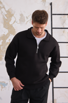 Erkek Yarım Fermuar Rahat Sweatshirt SİYAH