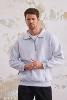 Erkek Yarım Fermuar Rahat Sweatshirt GRİMELANJ