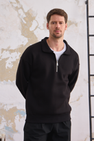 Erkek Yarım Fermuar Rahat Sweatshirt SİYAH