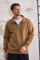 Erkek Yarım Fermuar Rahat Sweatshirt KARAMEL