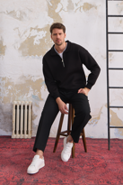 Erkek Yarım Fermuar Rahat Sweatshirt SİYAH