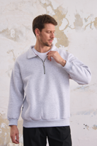 Erkek Yarım Fermuar Rahat Sweatshirt GRİMELANJ