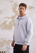 Erkek Yarım Fermuar Rahat Sweatshirt GRİMELANJ