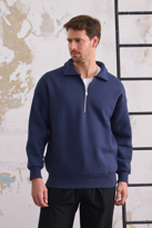 Erkek Yarım Fermuar Rahat Sweatshirt LACİVERT