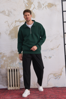 Erkek Yarım Fermuar Rahat Sweatshirt KOYU YEŞİL