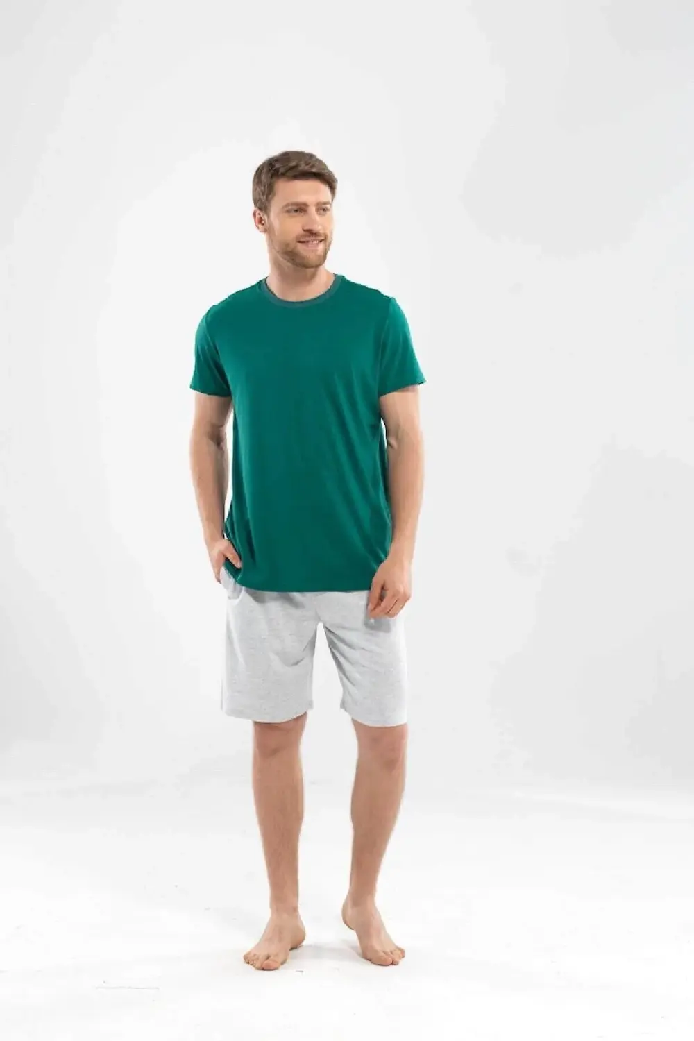 Erkek Yeşil Modal Bisiklet Yaka T-shirt