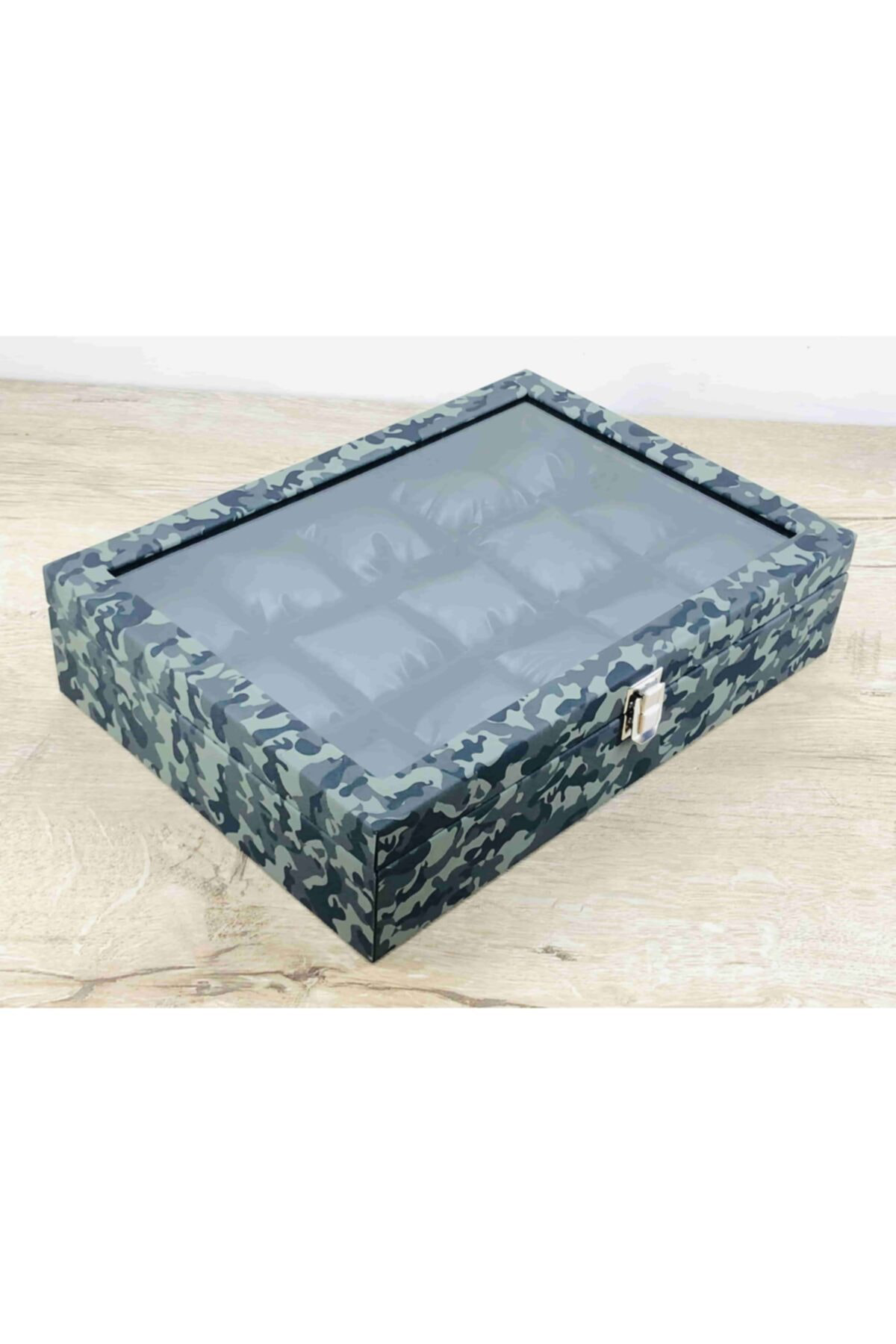 Erkekler İçin Özel Kamuflaj Renk Cam Kapaklı Siyah Yastıklı Kol S