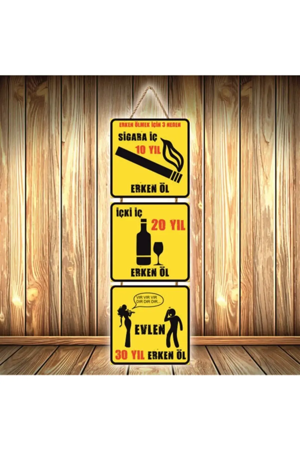 Erken Ölmek Için Evlen Tasarımlı Üçlü Retro Ahşap Poster Ü306
