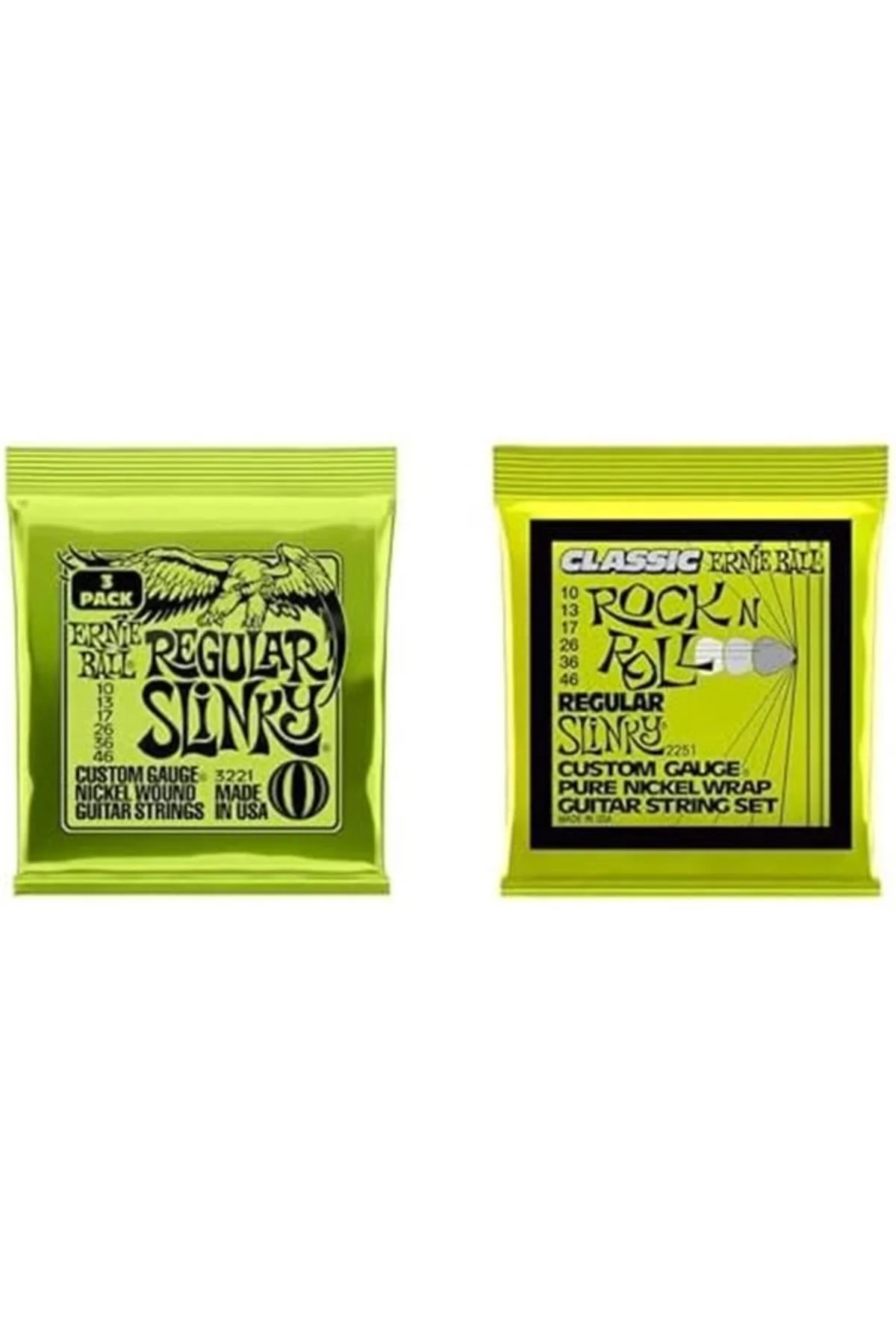 Ernie Ball Regular Slinky 3-pack ve Rock n Roll Regular