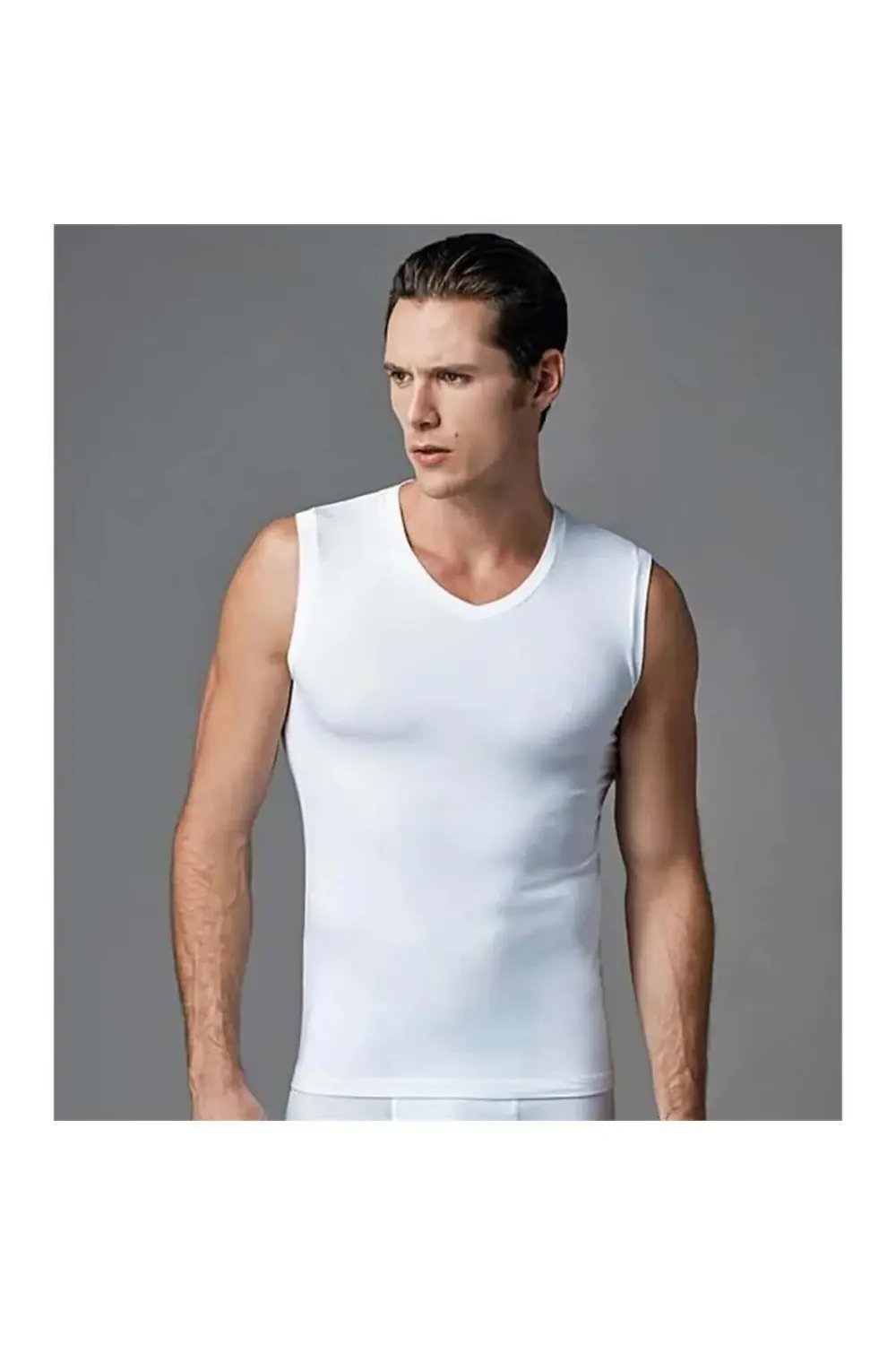 ERS006 Compact Erkek V Yaka Atlet Kolsuz Erkek T-Shirt (İkili Pak