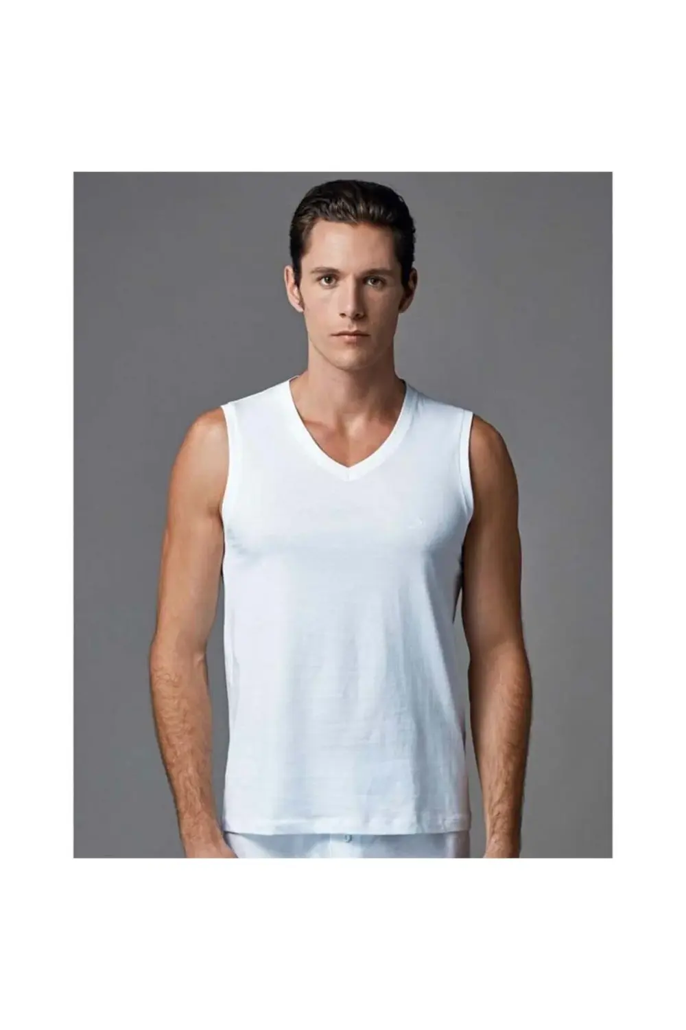 ERS031 Kolsuz Erkek V Yaka Atlet (İkili Paket) - Beyaz