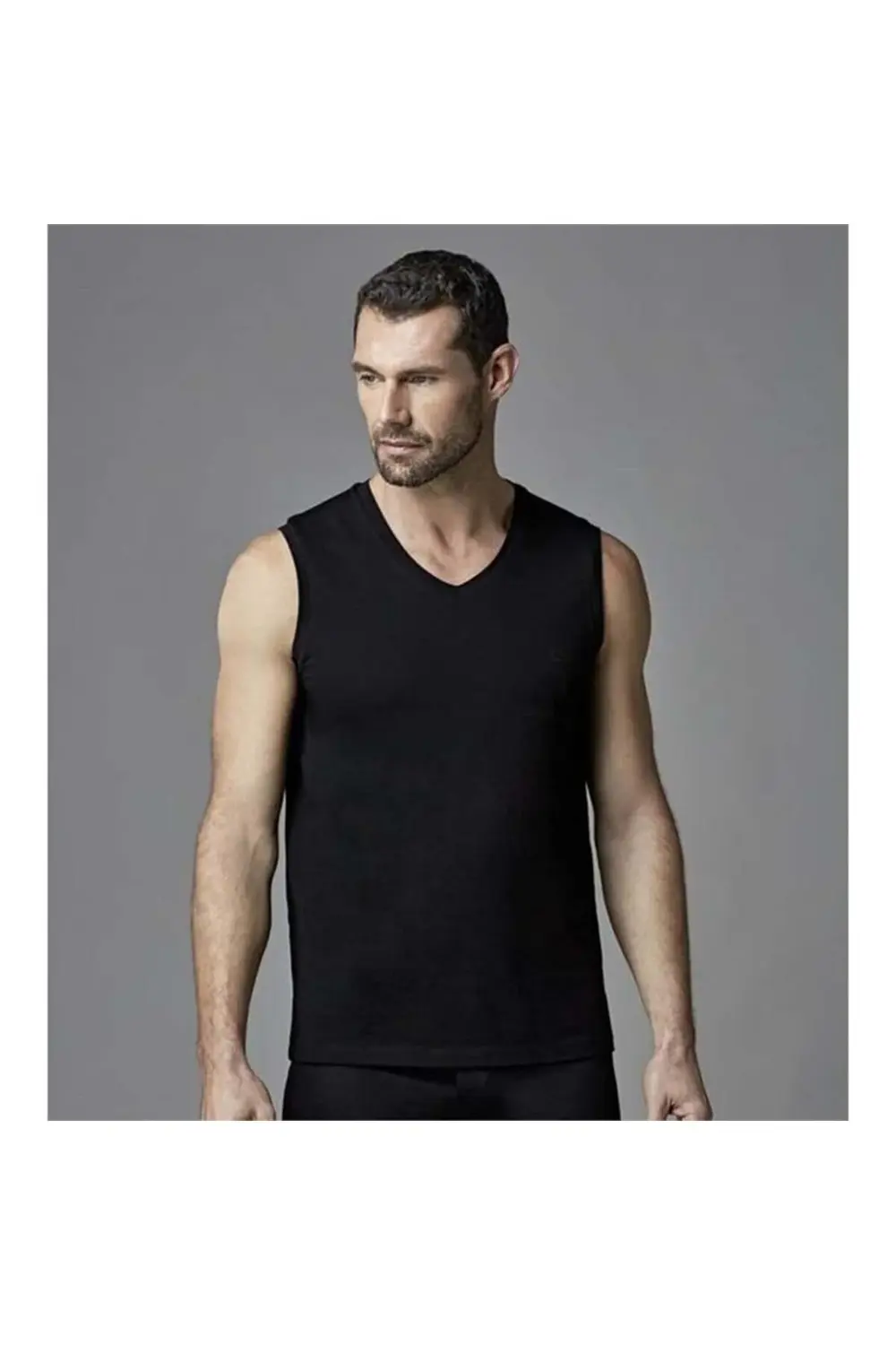 ERS031 Kolsuz Erkek V Yaka Atlet (İkili Paket) - Siyah