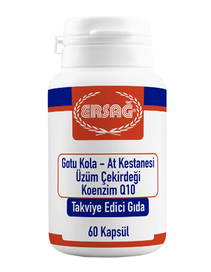 Ersağ  Gotu Kola, At Kestanesi, Üzüm Çekirdeği, Koenzim Q10 - 60 K